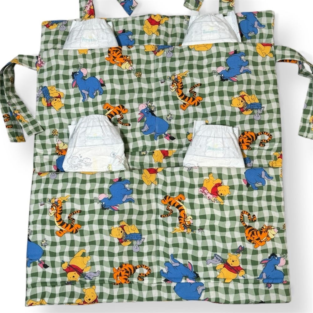 Vintage Winnie the Pooh Diaper Caddy – Green Gingham Disney Nursery (90s)